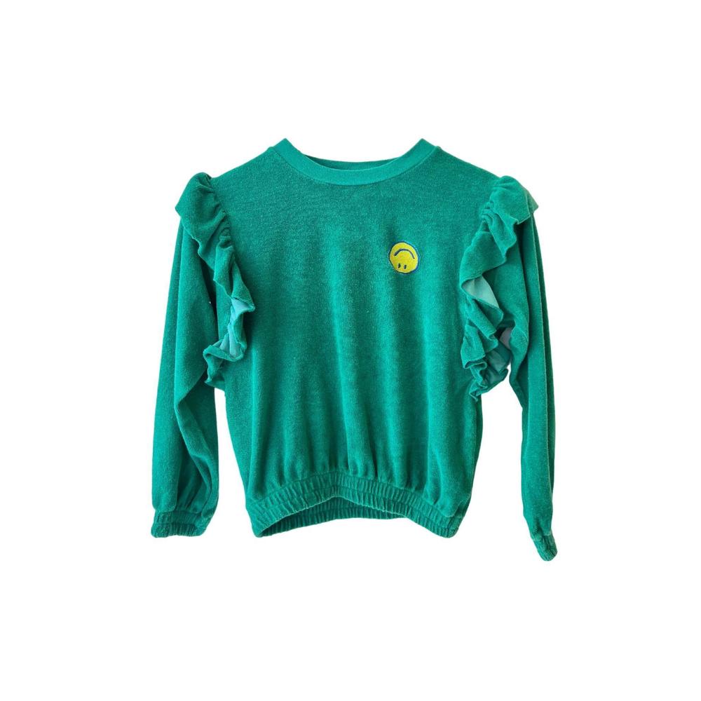 NEW BONMOT girl's smiley terry sweatshirt in greenlake